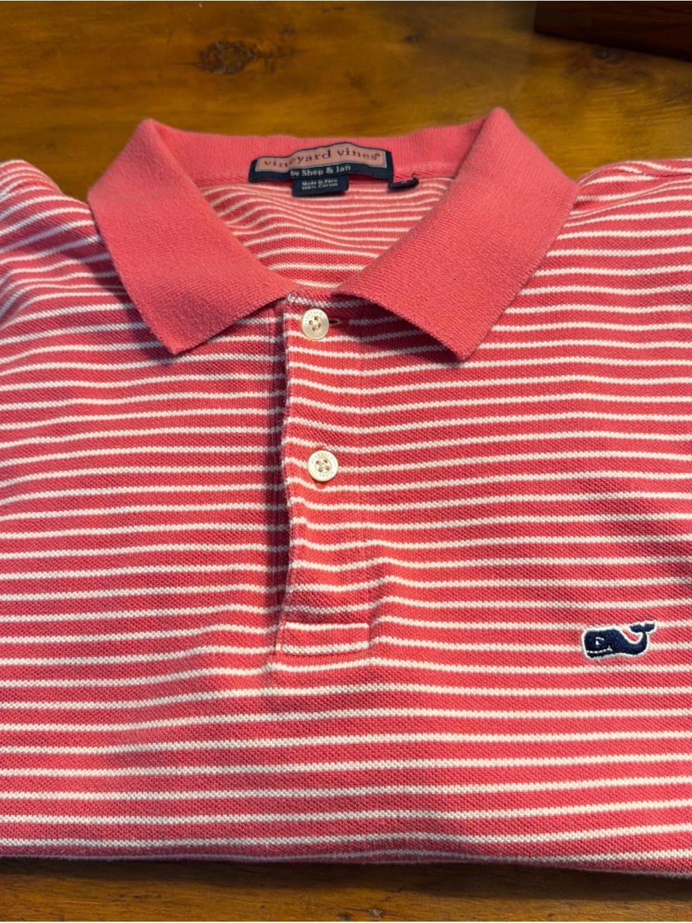 Vineyard Vines Coral Pink and White Striped Men’s Polo